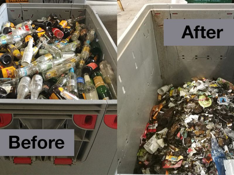 Flaskeknuser input output